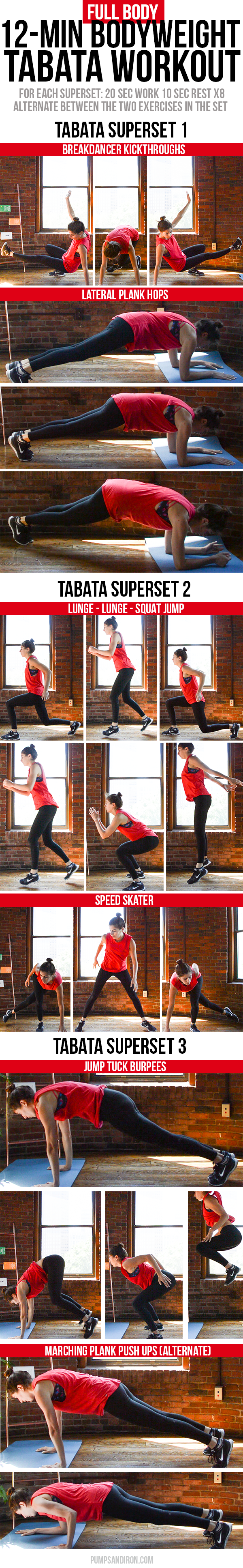 Full-Body & Cardio Tabata Workout - 12 minute long and made up of three tabata supersets of bodyweight exercises