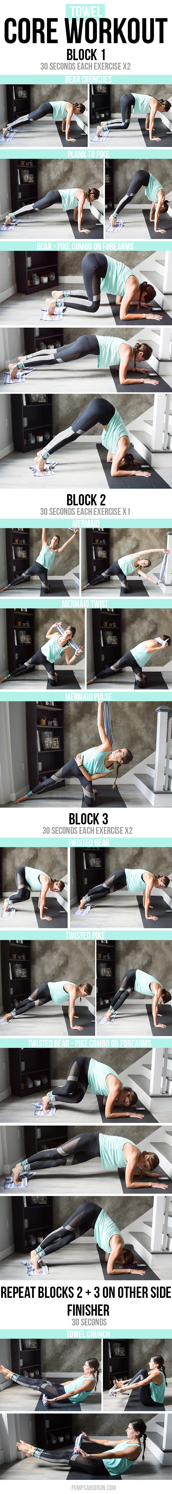 15-Minute Towel Core Workout - a mix of sliding plank work and kneeling core exercises