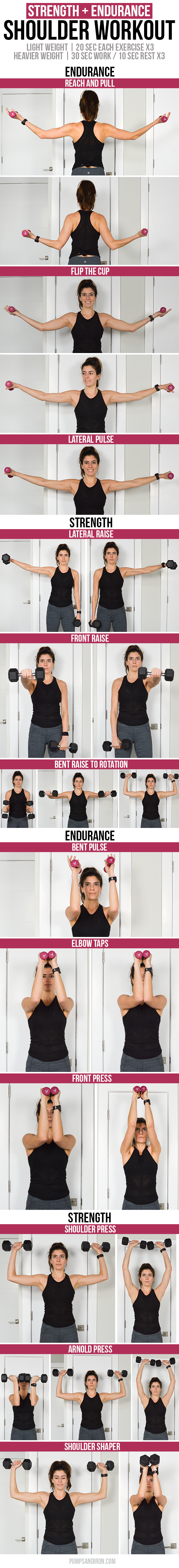 Shoulder Workout - low weight/high rep endurance rounds mixed with heavier strength circuits