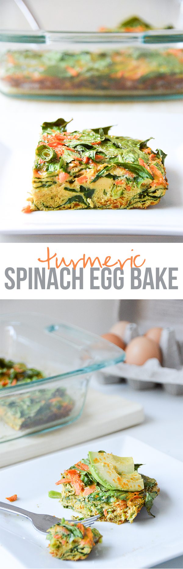 This turmeric egg bake is packed with spinach and shredded sweet potatoes for an easy, flavorful make-ahead breakfast.