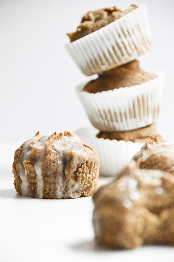 These fudgy chai blender muffins are vegan and gluten-free. Make them with or without a vanilla glaze.