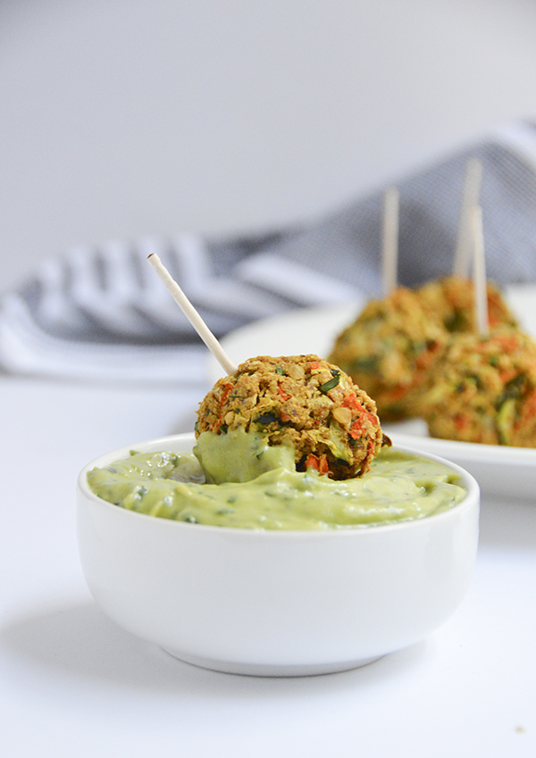 Chickpea Veggie Fritter Bites with Avocado Dipping Sauce Pumps & Iron