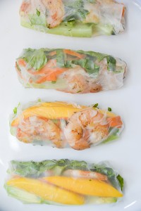 Mango, Avocado & Shrimp Spring Rolls with a Peanut Dipping Sauce