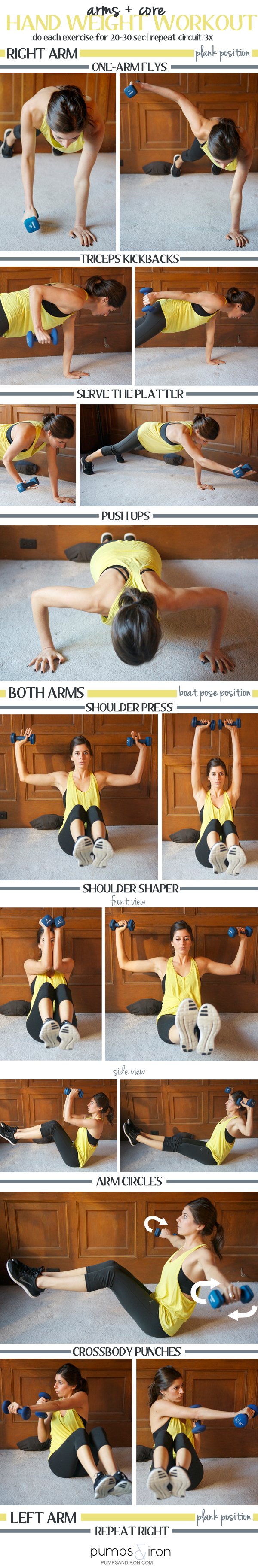 arm-core-hand-weight-workout | Hand weight workouts, Weights workout