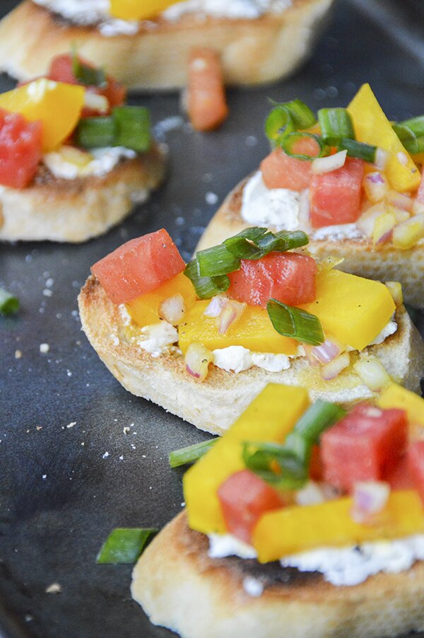 Beet & Watermelon Goat Cheese Crostini