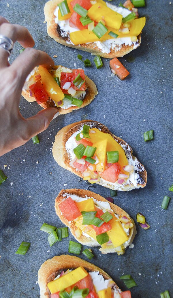 Beet & Watermelon Goat Cheese Crostini