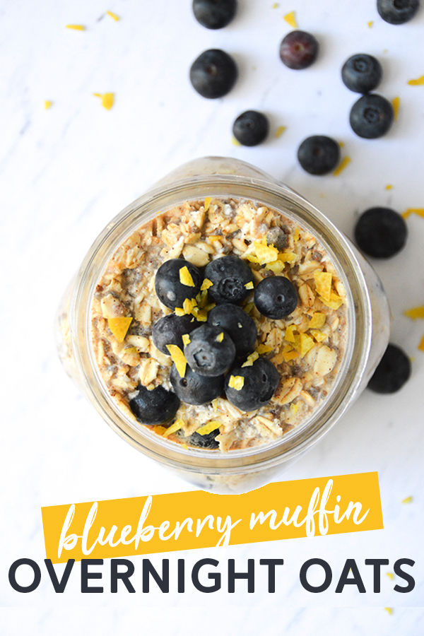 Blueberry Muffin Overnight Oats - This make-ahead breakfast is easy and delicious! #blueberry #overnightoats #recipe #vegan #breakfast #oatsrecipe #oatmealrecipe 