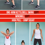 This kettlebell circuit workout will take you 18 minutes to complete (45 seconds work/15 seconds rest). You'll then do a 3-minute core AMRAP to finish.
