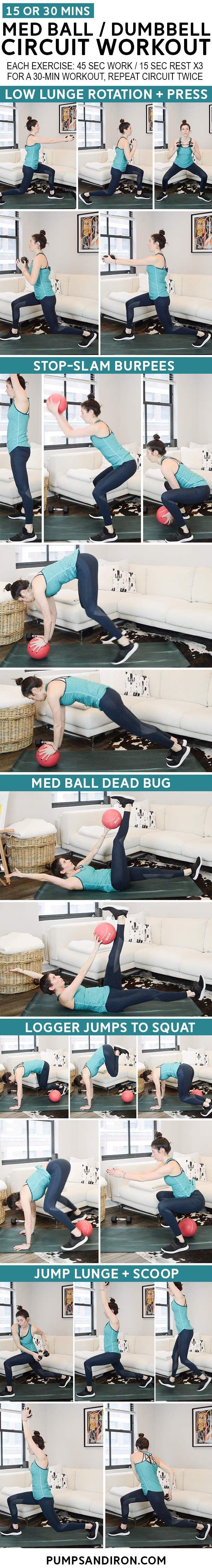 15 Or 30 Minute Full Body Circuit Workout Med Ball Pumps