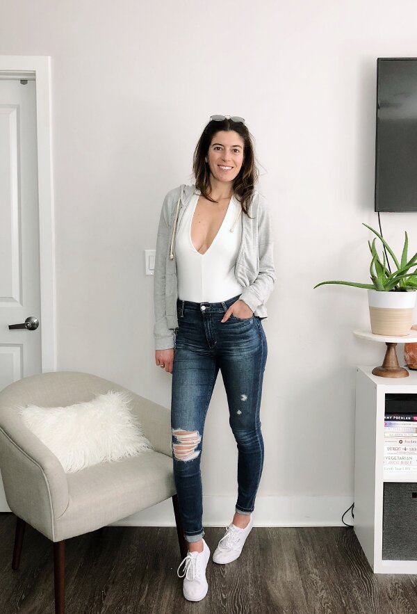 Stitch Fix Review (April) - gray hoodie with cross back