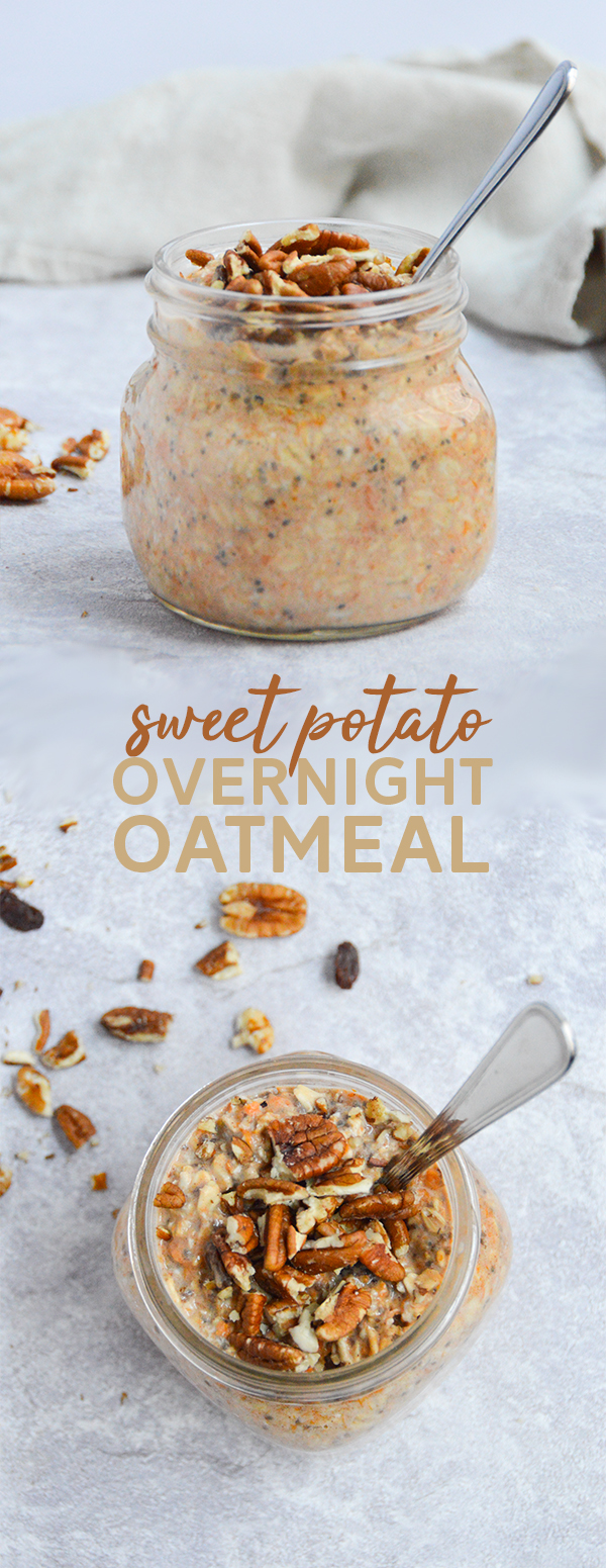 Sweet Potato Overnight Oats - This easy and delicious overnight oats recipe makes for the perfect breakfast! #overnightoats #oatmeal #breakfast #vegan