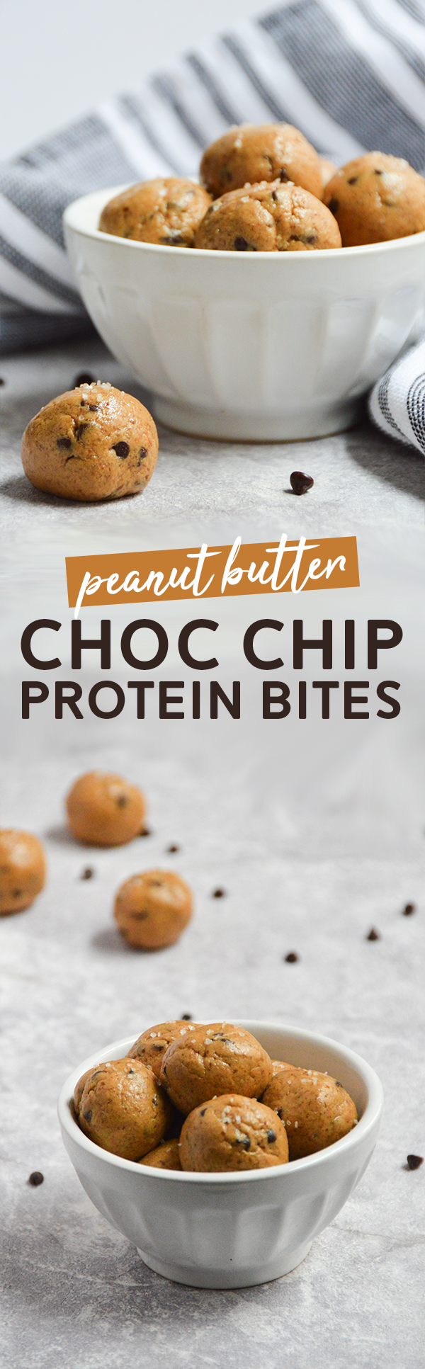 Peanut Butter Chocolate Chip Protein Bites - Just 5 ingredients in these sweet and salty pb choc chip protein bites. #snackrecipe #proteinbites #peanutbutter #chocolatechip