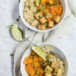 Vegan Mango Curry - This delicious mango curry recipe is easy to make and can be served over rice and with the protein of your choice (but go with tofu to keep it vegan). #curry #mango #vegan #veganrecipe #plantbased