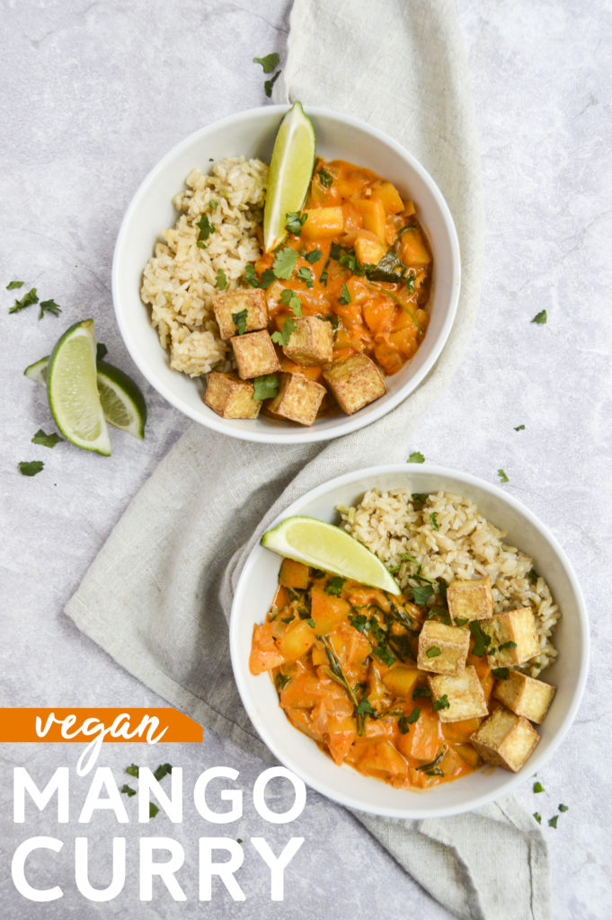 Vegan Mango Curry - This delicious mango curry recipe is easy to make and can be served over rice and with the protein of your choice (but go with tofu to keep it vegan). #curry #mango #vegan #veganrecipe #plantbased