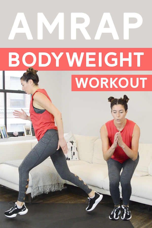 Bodyweight AMRAP Workout - Total Body - This workout will take you 30 minutes to complete and is broken up into 4-minute bodyweight AMRAPS. Video included! #bodyweightworkout #amrap #amrapworkout #athomeworkout #pumpsandiron