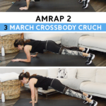 Core + Upper Body AMRAP Workout - This bodyweight workout is broken up into three 4-minute AMRAPs that target your upper body and core. #amrapworkout #workoutvideo #athomeworkout #coreworkout