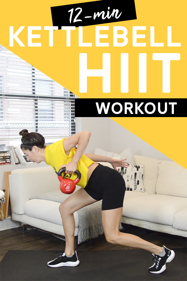 12-Min Kettlebell HIIT Workout - This kettlebell hiit workout will target total body and take you just 12 minutes to complete. Video included! #kettlebell #kettlebellhiit #hiit #kettlebellworkout #workout
