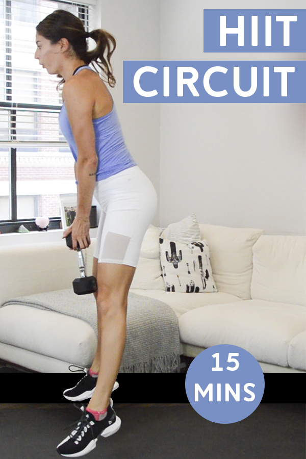 15-Min HIIT Circuit Workout - This total body workout uses an interval structure of 30 sec work / 15 sec rest. Complete 4 rounds of each exercise before moving on. #hiit #intervaltraining #workoutvideo #workout