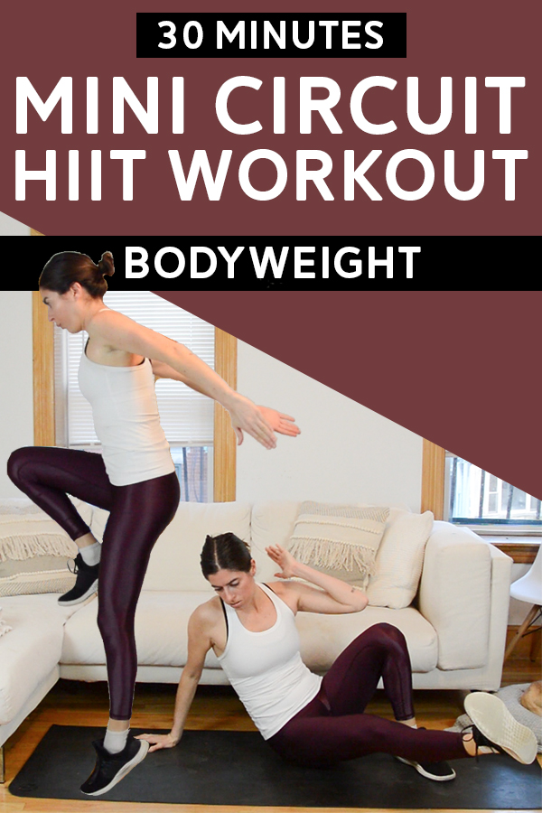 30-Min Full Body HIIT Workout (Bodyweight) - No equipment needed for this HIIT workout! It's broken up into three mini circuits. Video included! #hiit #intervaltraining #bodyweightworkout #bodyweighttraining #fitness #workoutvideo