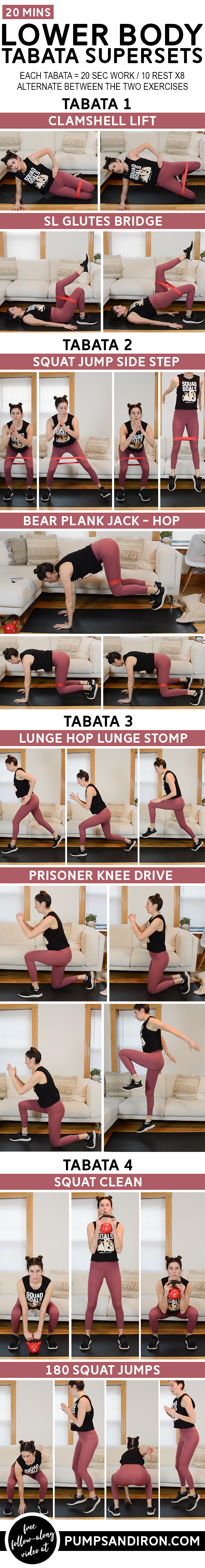 Lower Body Tabata Superset Workout (20 Mins) - This workout will target legs & glutes and is broken up into four tabatas. Video included! #lowerbodyworkout #legday #tabata #hiit #workout #workoutvideo