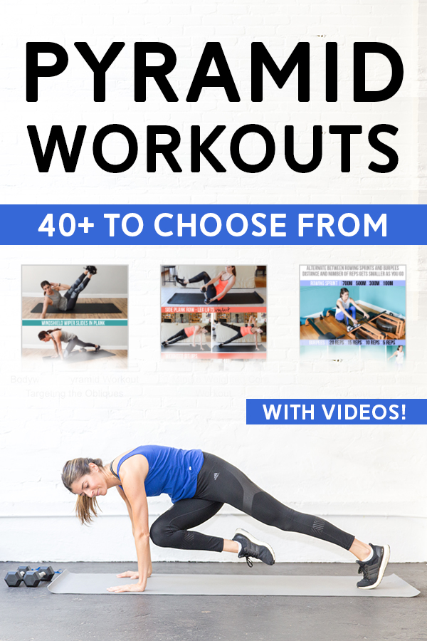 Pyramid Workouts - Choose from 40+ free pyramid workouts! Targeting different muscle groups (or total body). Videos included so you can follow along at home or the gym. #pyramidworkout #workoutvideos #workouts #athomefitness