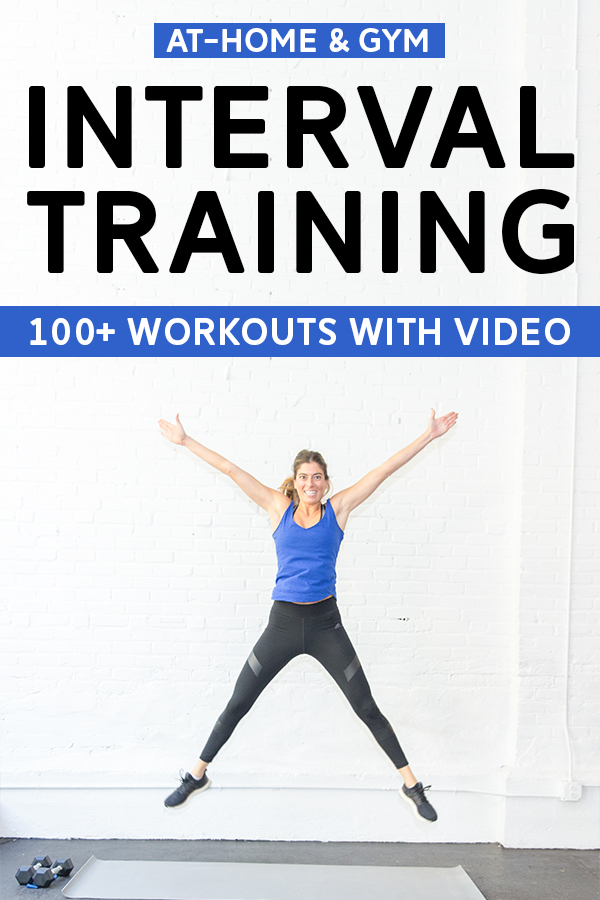 Interval Training Workouts - Over 100 interval training workouts with videos for at home and the gym. Videos included! HIIT workouts are a quick, effective way to fit in a workout. #intervaltraining #hiit #workouts #athomeworkouts #hiitworkouts