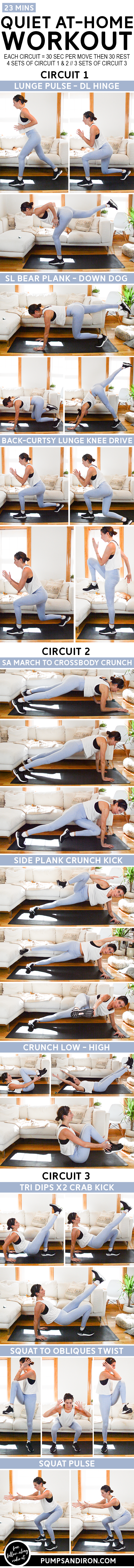 At-Home Quiet Workout - No Equipment - This 23-minute total body workout is perfect for nap time or if you have downstairs neighbors. #quietworkout #workoutathome #athomeworkout #bodyweighttraining