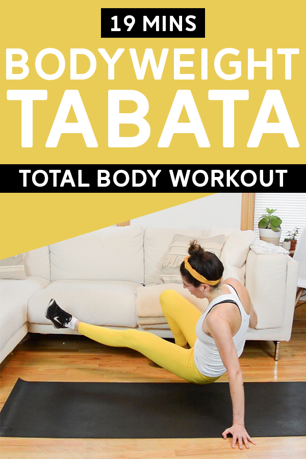 Bodyweight Tabata Workout - Total body, under 20 mins. Get ready to sweat! Video included. #tabata #hiit #tabataworkout #workoutvideo #fitness