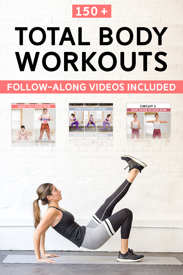Full Body Workouts - Over 150 free full body workouts from which to choose. Follow-along videos included. #workouts #totalbodyworkout #fullbodyworkout #workoutvideos