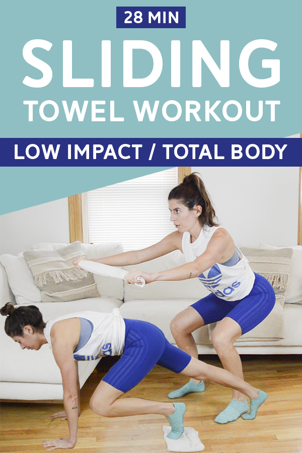Sliding Towel Home Workout - This low-impact workout is total body and 30 minutes long. You'll go through three sliding towel sequences. #homeworkout #towelworkout #sliderworkout #workout #fitness