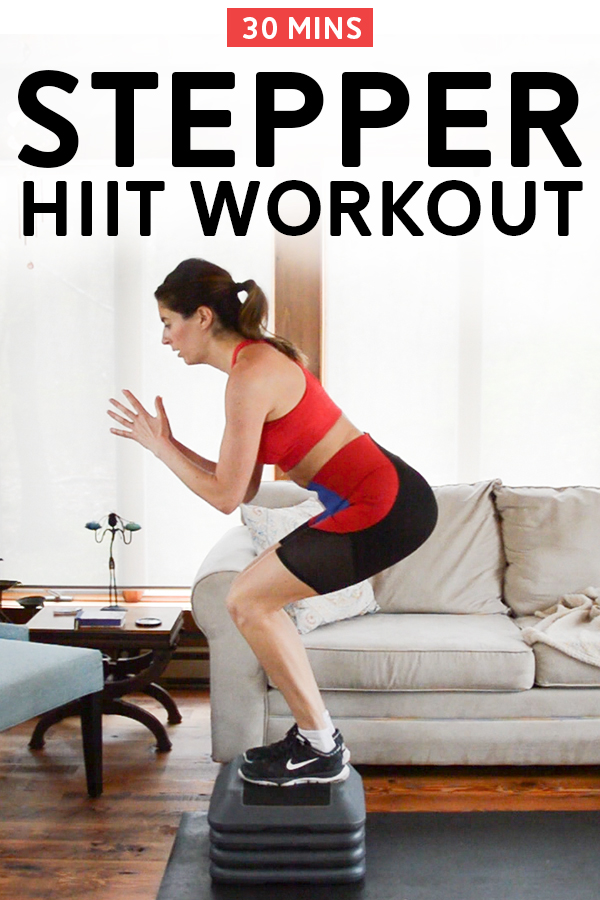 HIIT Stepper Workout - Total body, 30-minute HIIT workout using a stepper and medium weight. #homeworkout #stepperworkout #stepworkout #workoutvideo 
