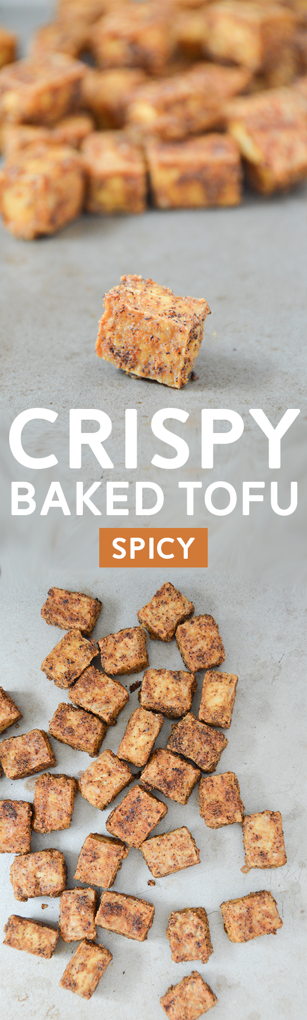 Spicy Baked Tofu — Crispy! This easy spicy baked tofu is perfect for plant-based burrito bowls or other similar dishes. #vegan #veganrecipe #tofurecipe #tofu #plantbased