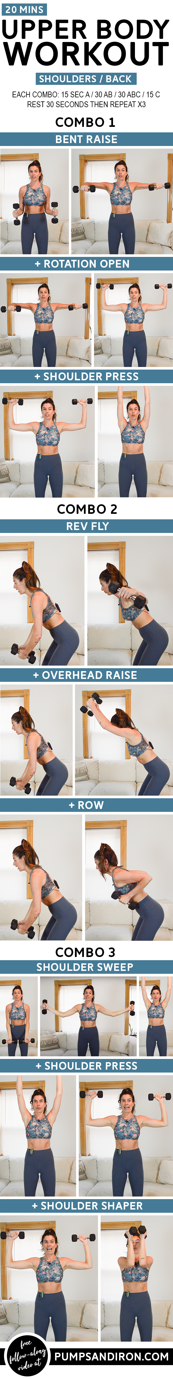 Back & Shoulders Focus Workout (Build a Combo) - You'll need a pair of dumbbells for this upper body workout focusing on shoulders and back. #upperbodyworkout #workoutvideo