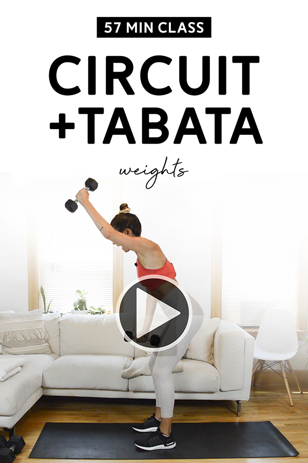 Circuit + Tabata Workout Class (57 Mins) - Weights | This is a total body class consisting of strength circuits and quick bodyweight hiit intervals. #workoutclass #fitness #homeworkout