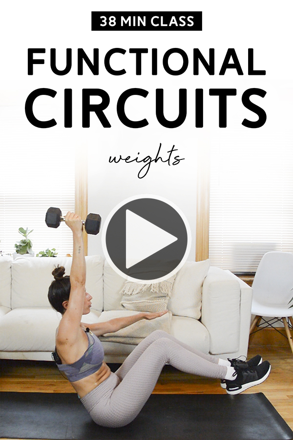 Functional Circuits Class (38 mins) - Weights | You'll need a single heavy and single medium weight for this workout class. #workout #fitness #homeworkout #nicolepearce
